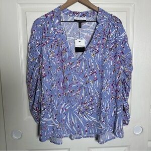 Eloquii Ruffled Purple and Blue Blouse with 3/4 Sleeves